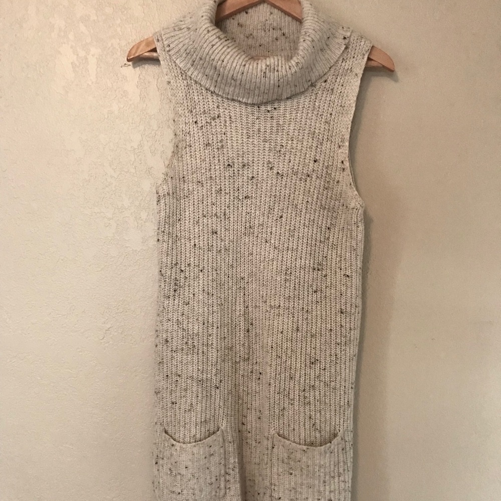 Cream knit turtleneck sweater dress